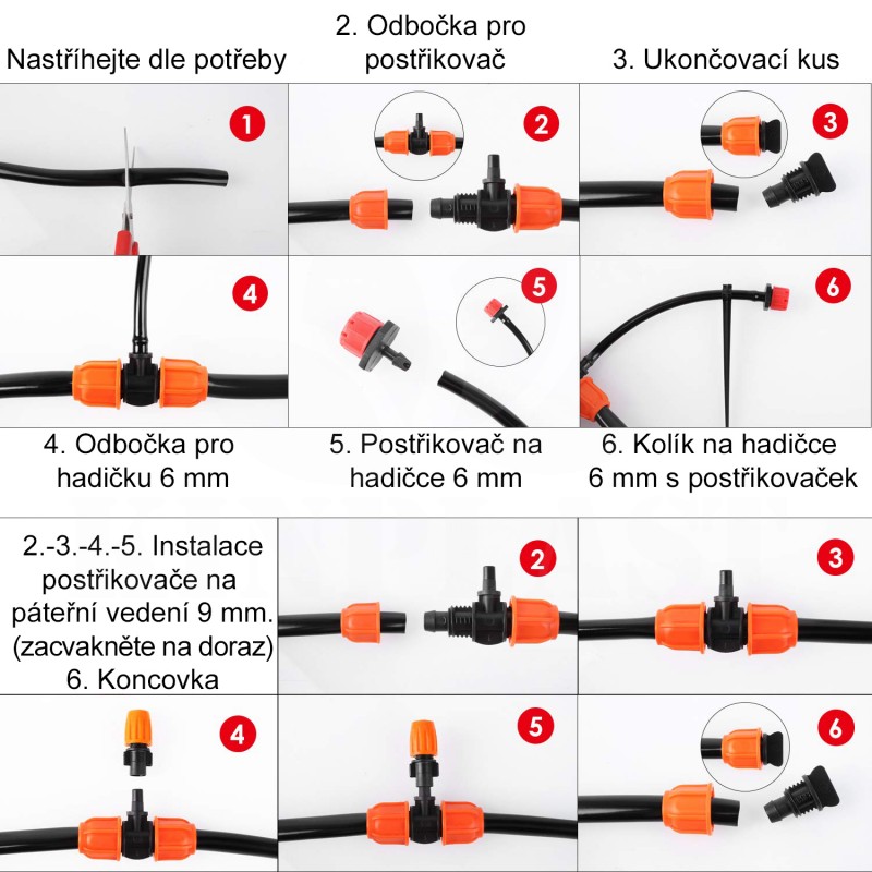 Zavlažovací sada 30m 9mm + 10m 6mm hadička, automatické, mechanické, bateriové hodiny